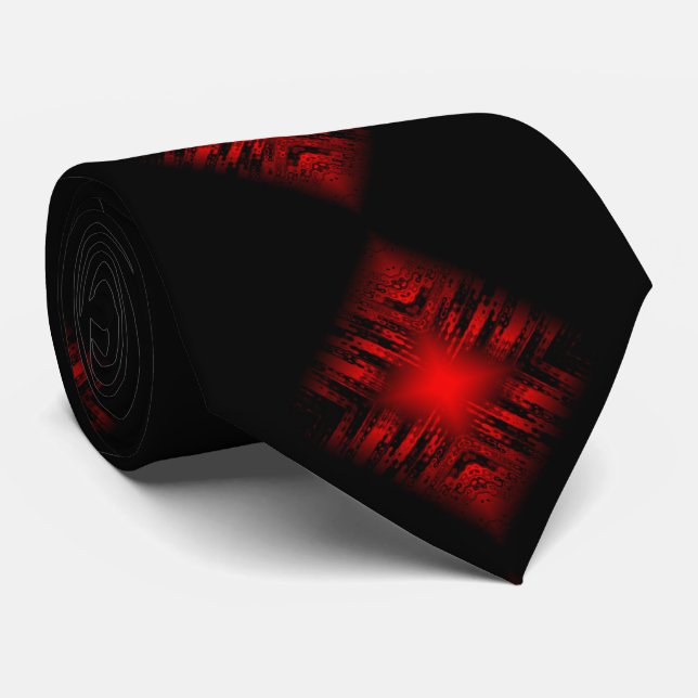 Cool Modern Digital Art Red and Black Neck Tie (Rolled)