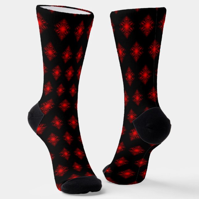 Cool Modern Digital Art Red and Black Socks (Angled)
