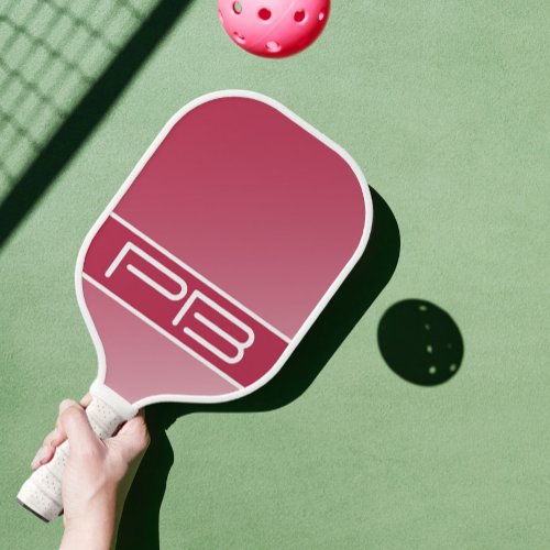 Cool Modern Double Initials Gradient Magenta Red Pickleball Paddle