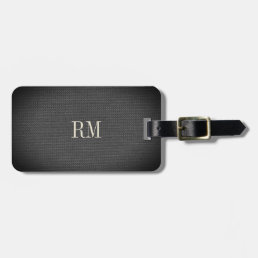 Cool Modern Elegant Black Linen Monogram Address Luggage Tag