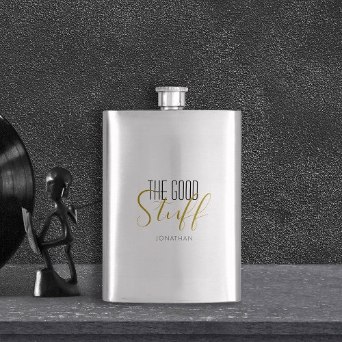 Cool Modern Elegant Good Stuff Gold Black  Flask