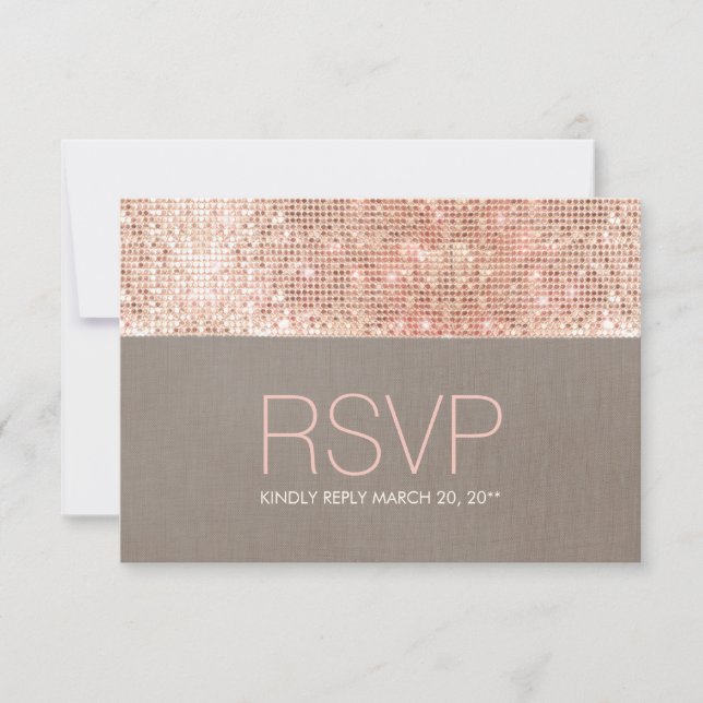 Cool Modern Faux Rose Gold Sequins RSVP (Front)