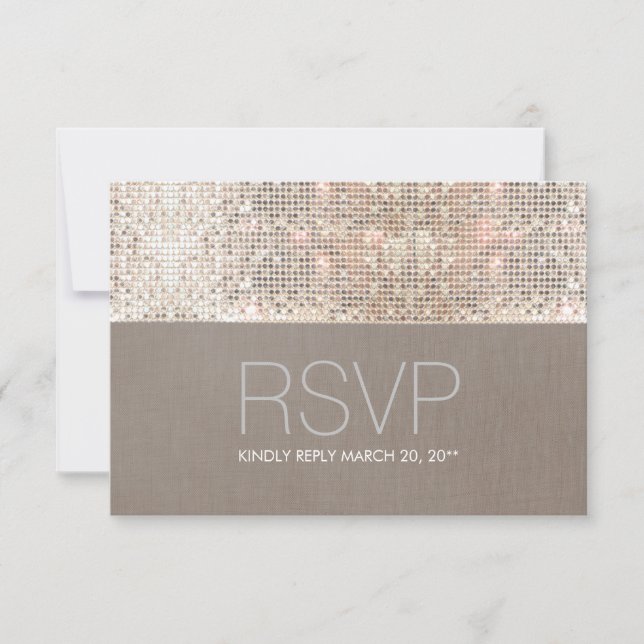Cool Modern Faux Silver Sequins RSVP Card (Front)