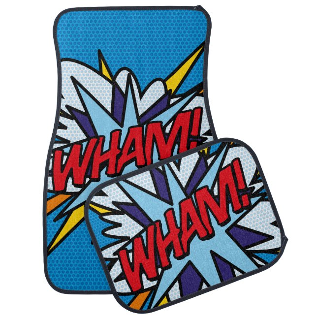 Cool Modern Fun Comic Book WHAM Superhero Car Floor Mat (Set)