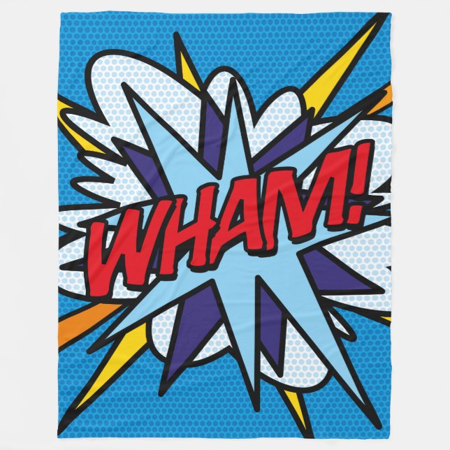 Cool Modern Fun Typographic Comic Book WHAM Fleece Blanket (Front)