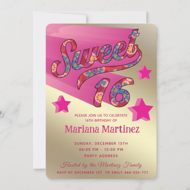 Cool modern funky super star typography pink  invitation (Front)