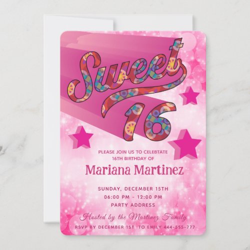 Cool modern funky super star typography pink  invitation
