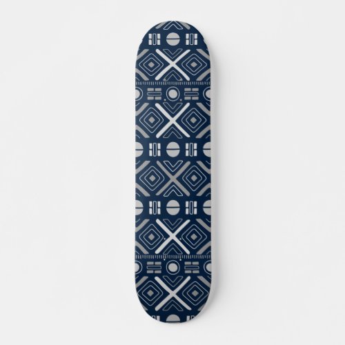 Cool Modern Geometric Tribal Blue Silver Pattern Skateboard
