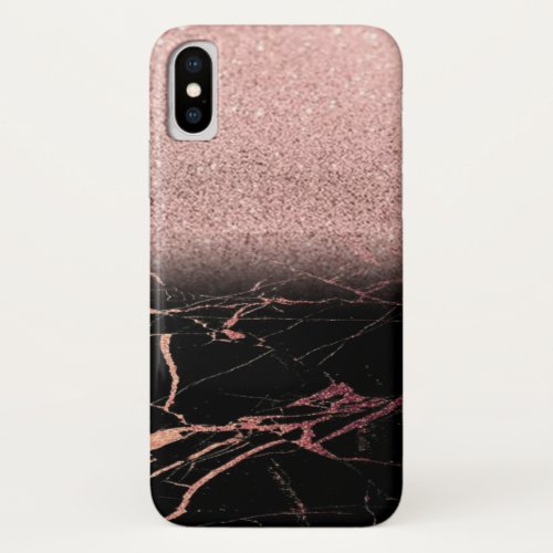 Cool Modern Glitter  Black Marble Texture iPhone XS Case