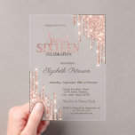 Cool Modern Glitter Drips Rose Gold  Sweet 16 Acrylic Invitations<br><div class="desc">A modern,  chic and glamorous Sweet 16 with glitter drips on a rose gold background.</div>