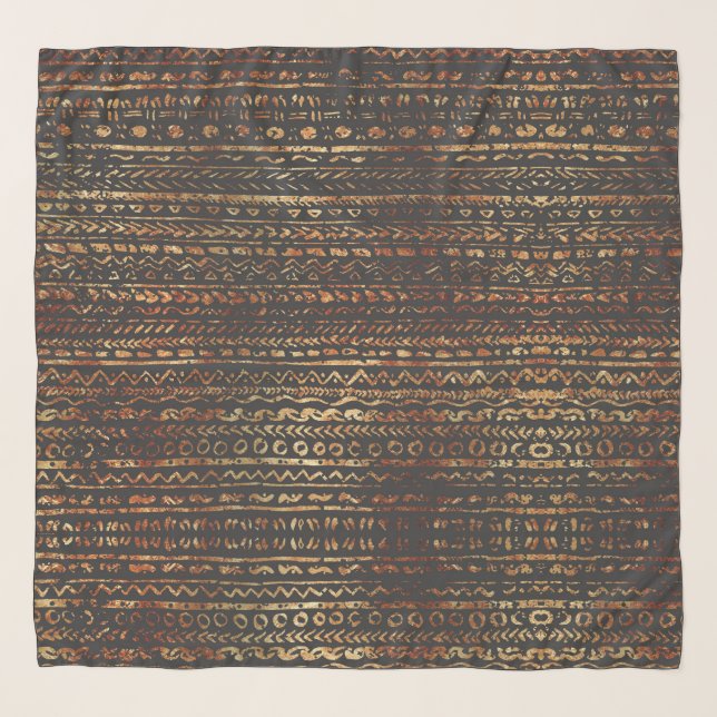 Cool Modern Gold Copper Brown Tribal Mud Cloth Scarf (Front)