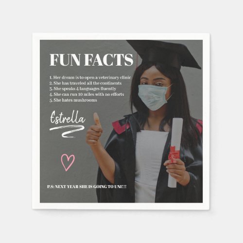 Cool modern graduate fun facts graduation photo napkins