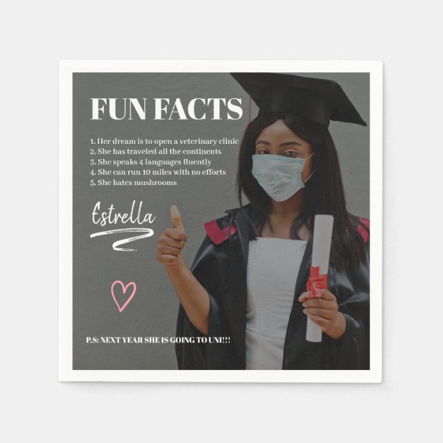 Cool modern graduate fun facts graduation photo napkins (Front)