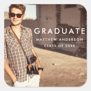 Cool Modern Graduation Announcement Photo Square Sticker
