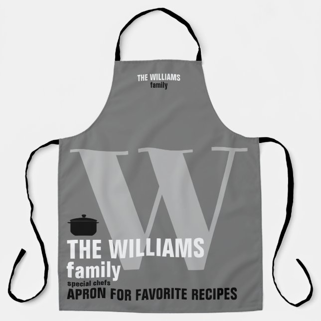 cool modern gray monogram apron (Front)