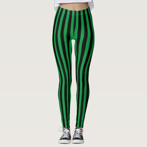 Cool Modern Green and Black Vertical Stripes Leggings