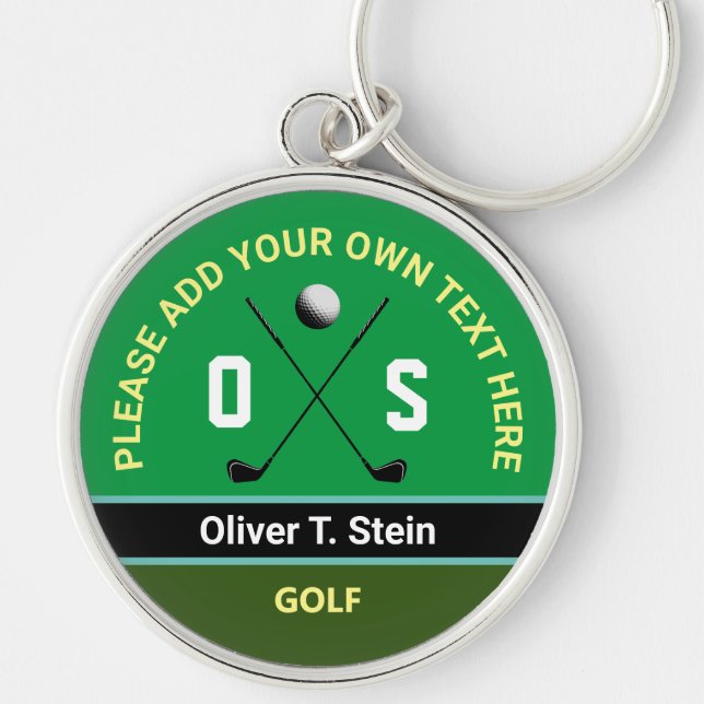cool modern green golfer name keychain (Front)