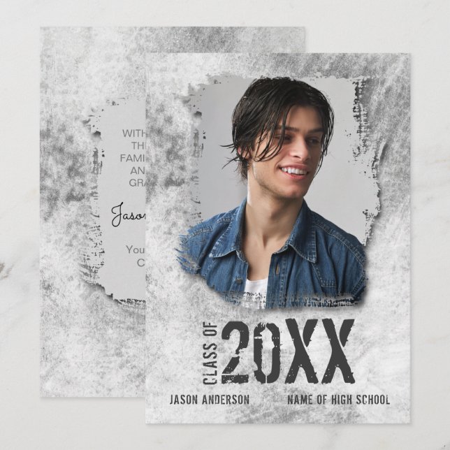 Cool Modern Grunge Double Sided Photo Graduate Announcement (Front/Back)