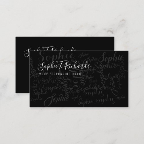 cool modern handwritten font style on black business card