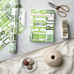 cool & modern lime green name, typography   wrapping paper