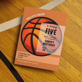 Cool Modern Little Baller Basketball Birthday Invitation