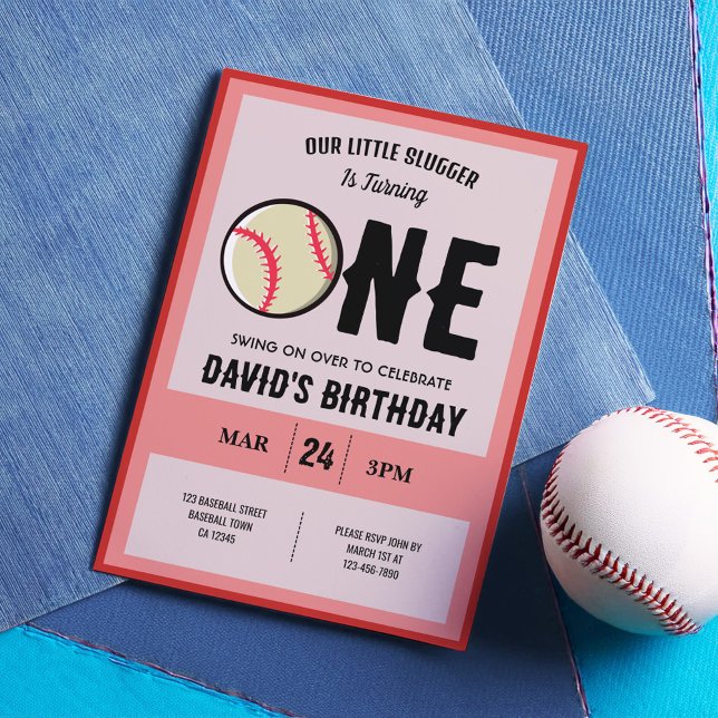Cool Modern Little Slugger Baseball 1st Birthday Invitation (Creator Uploaded)