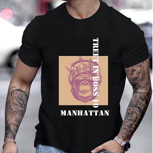 Cool Modern Manhattan Violet Beige Monkey Men T_Shirt