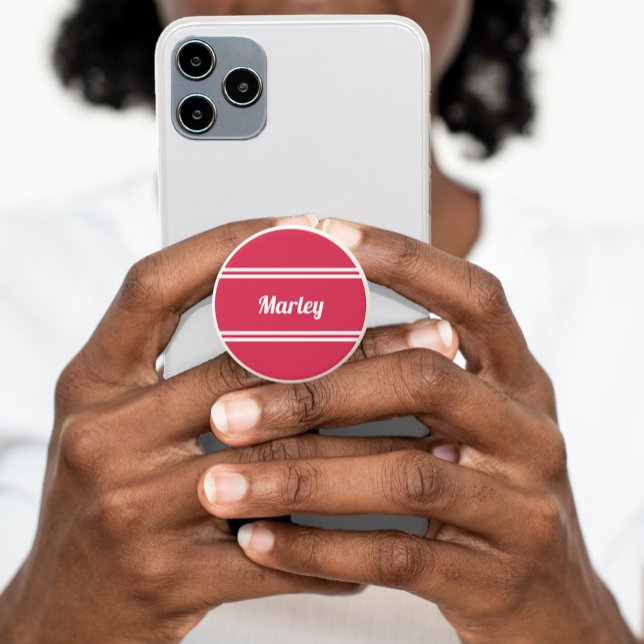 Cool Modern Minimalist Monogram Name Magenta Red PopSocket (Cool Modern Minimalist Custom Monogrammed Name Trendy Magenta Red PopSocket Smartphone Phone Grip)