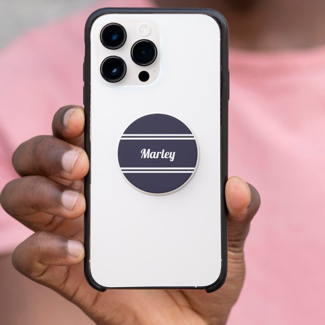 Cool Modern Minimalist Monogram Name Navy Blue PopSocket (Cool Modern Minimalist Monogram Name Navy Blue PopSocket Smartphone Phone Grip For Him or For Her)