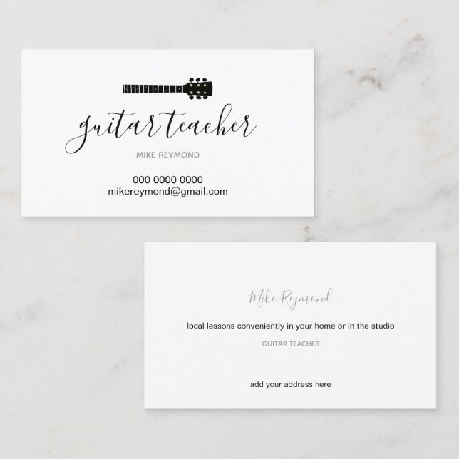 cool modern music teacher . guitar lessons business card (Front/Back)