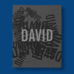 Cool modern name collage in black & grey fleece blanket