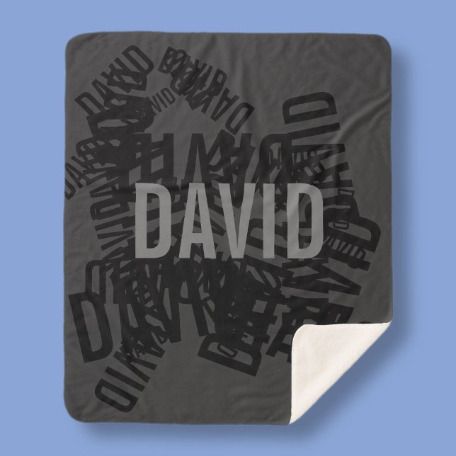 Cool modern name collage in black & grey sherpa blanket (Creator Uploaded)