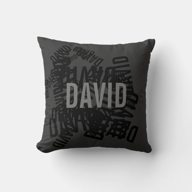 Cool modern name collage in black & grey throw pillow (Front)