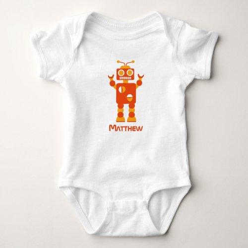Cool Modern Orange Robot Personalized Baby Baby Bodysuit