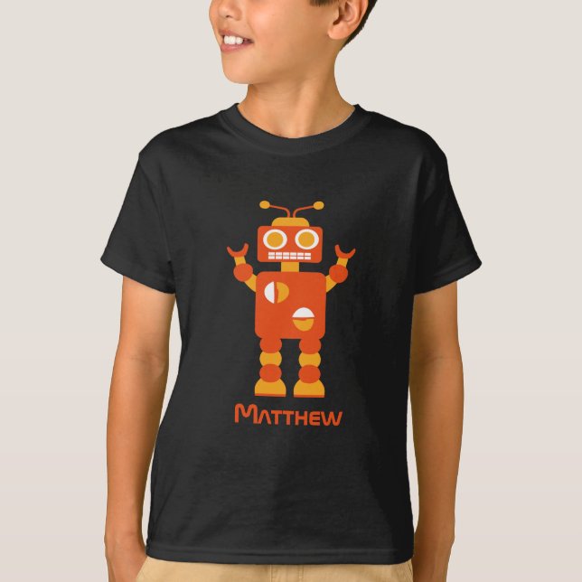 Cool Modern Orange Robot Personalized Boys T-Shirt (Front)