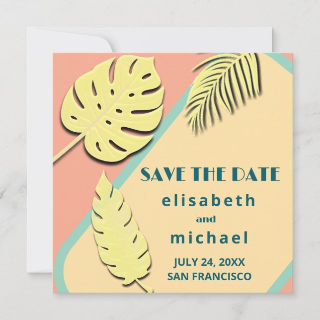 Cool modern pastel summer tropical  save the date (Front)
