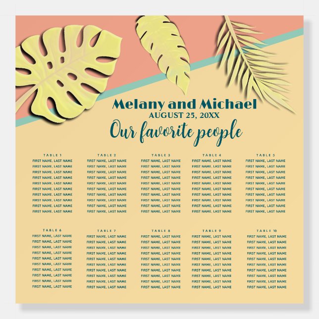 Cool modern pastel summer tropical seating chart foam board (Front)