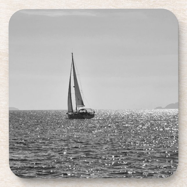 Cool modern photo of sail boat in summer beverage coaster (Front)