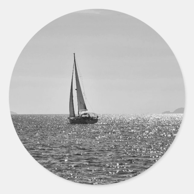 Cool modern photo of sail boat in summer classic round sticker (Front)
