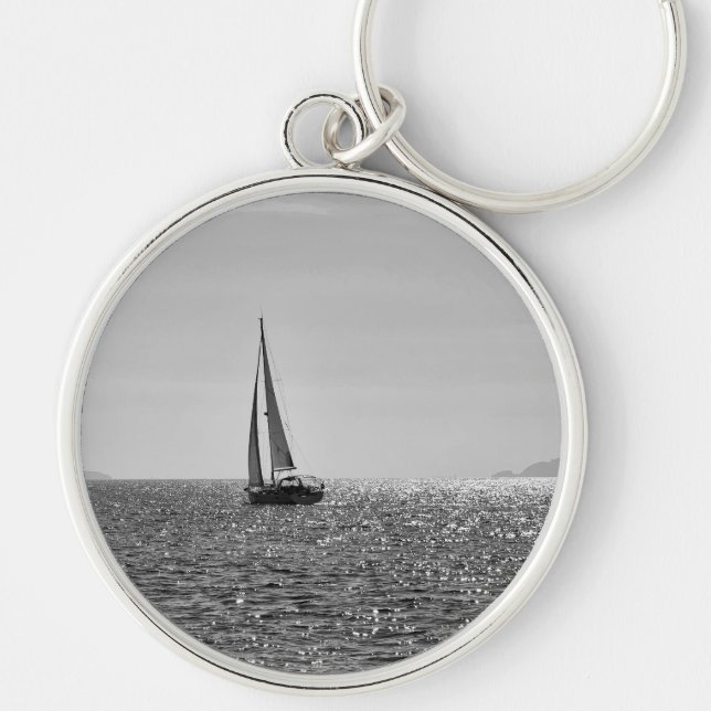 Cool modern photo of sail boat in summer keychain (Front)