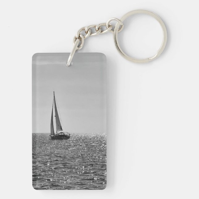 Cool modern photo of sail boat in summer keychain (Back)