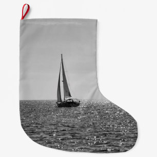 Cool modern photo of sail boat in summer large christmas stocking