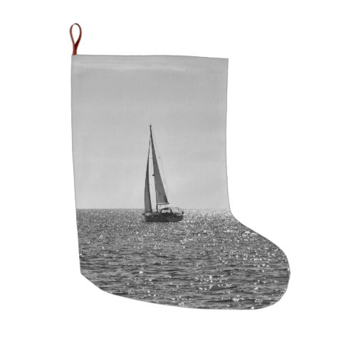 Cool modern photo of sail boat in summer large christmas stocking