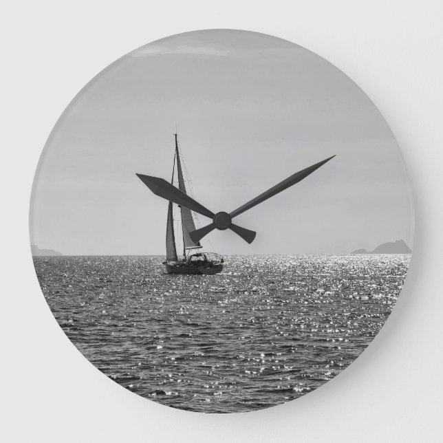 Cool modern photo of sail boat in summer large clock (Front)