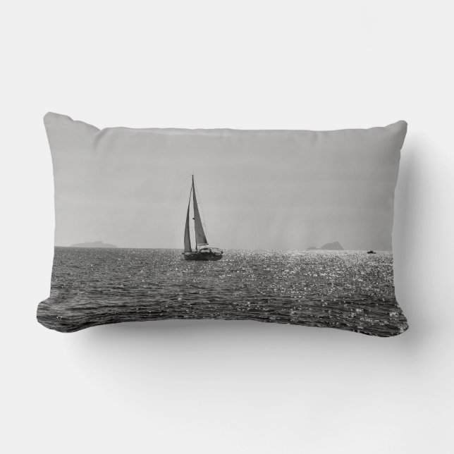 Cool modern photo of sail boat in summer lumbar pillow (Front)