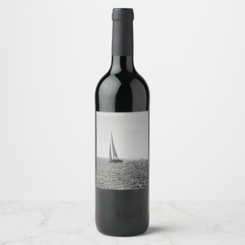 Cool modern photo of sail boat in summer wine label