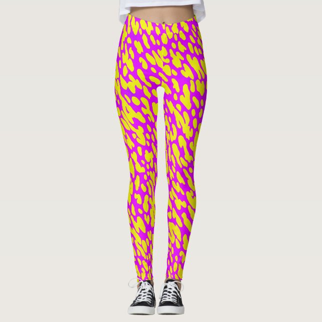 Cool Modern Pink And Yellow Animal Print Pattern  Leggings (Front)