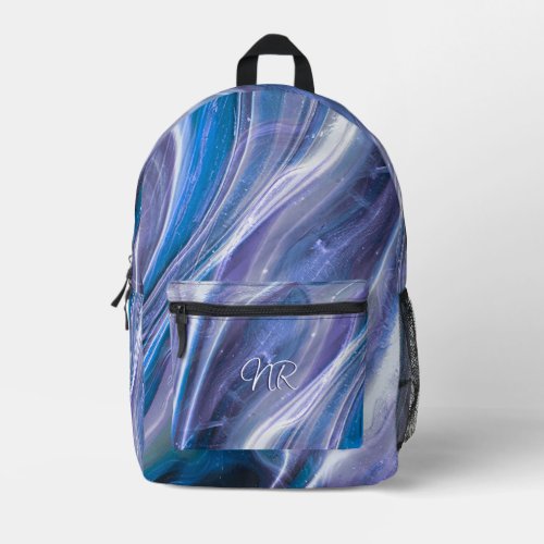   Cool Modern Purple Blue Marble Add Your Monogram Printed Backpack