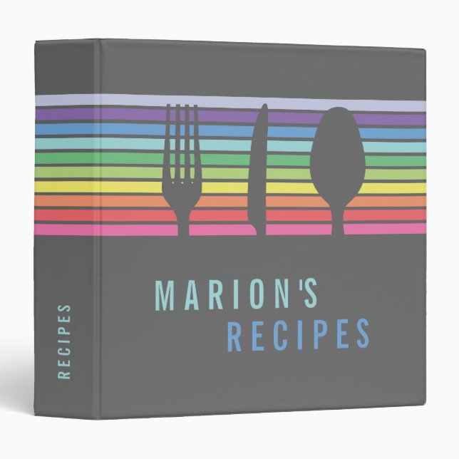 Cool Modern Rainbow Cooking Recipe Book Binder (Front/Spine)