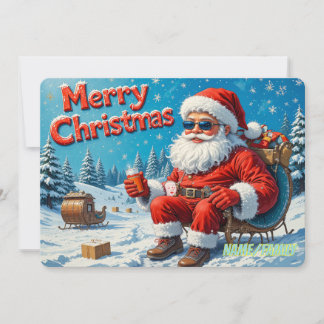 Cool Modern Santa in Snowy Forest Holiday Card
